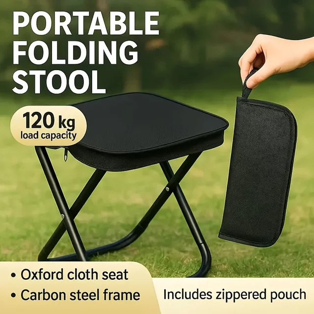 Tragbarer Klapphocker von Amagi in Schwarz mit robustem Eisenrahmen für Camping, Picknick und Angeln - Bild 1
