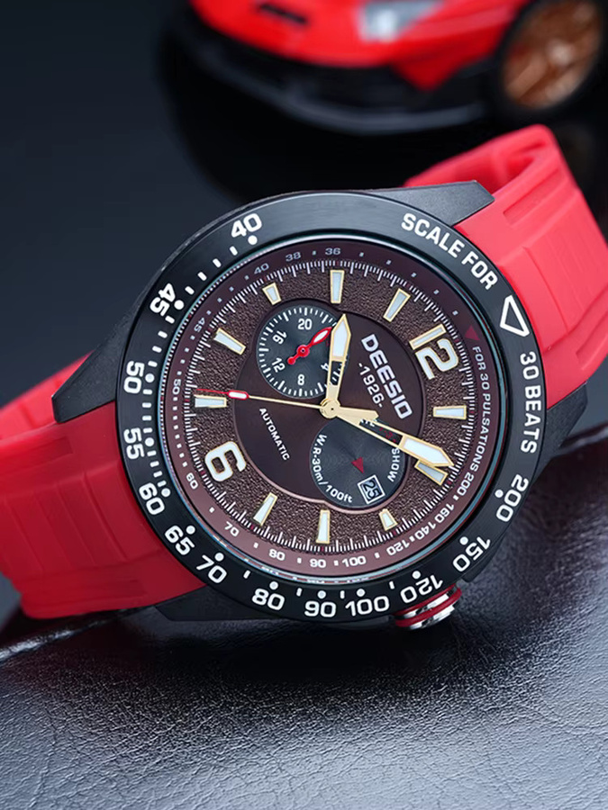 Deesio Armbanduhr Automatik, Carbon Fiber, Kautschukband, Herren, Schwarz - Bild 6