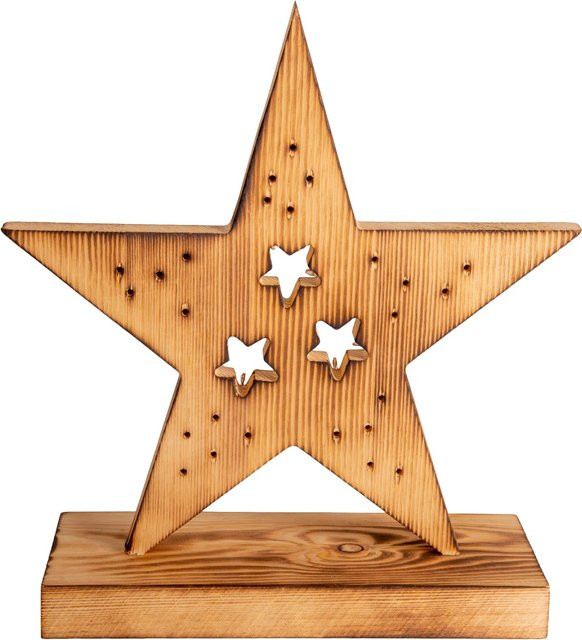 Näve LED-Holzstern für Weihnachten in Braun und Beige, Höhe: 29 cm - Bild 1
