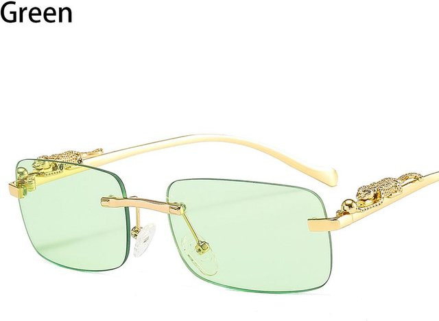 Sonnenbrille Unisex, randlos, rechteckig, Metall, white, green - Bild 1