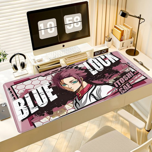 Sae Itoshi Anime Gaming Mauspad von HYBXAXC mit blauem Schloss Design in Blau und Multicolour, rutschfeste Schreibtischunterlage für PC und Laptop - Bild 1