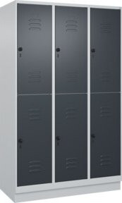 C+P Doppelstock-Spind Classic PLUS mit Sockel, 3 Abteile, Anthrazitgrau, H x B x T: 195 x 120 x 50 cm - Bild 1