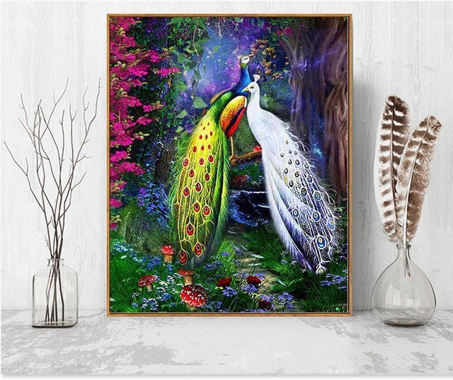 FIYO DIY Diamantmalerei Pfingstrose Blumen Wanddeko, Grau/Mehrfarbig, B x H: 20 x 30 cm - Bild 1
