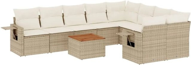 vidaXL 10-tlg. Garten-Sofagarnitur aus Polyrattan in Beige mit Kissen und L-Form für Terrasse und Garten - Bild 1