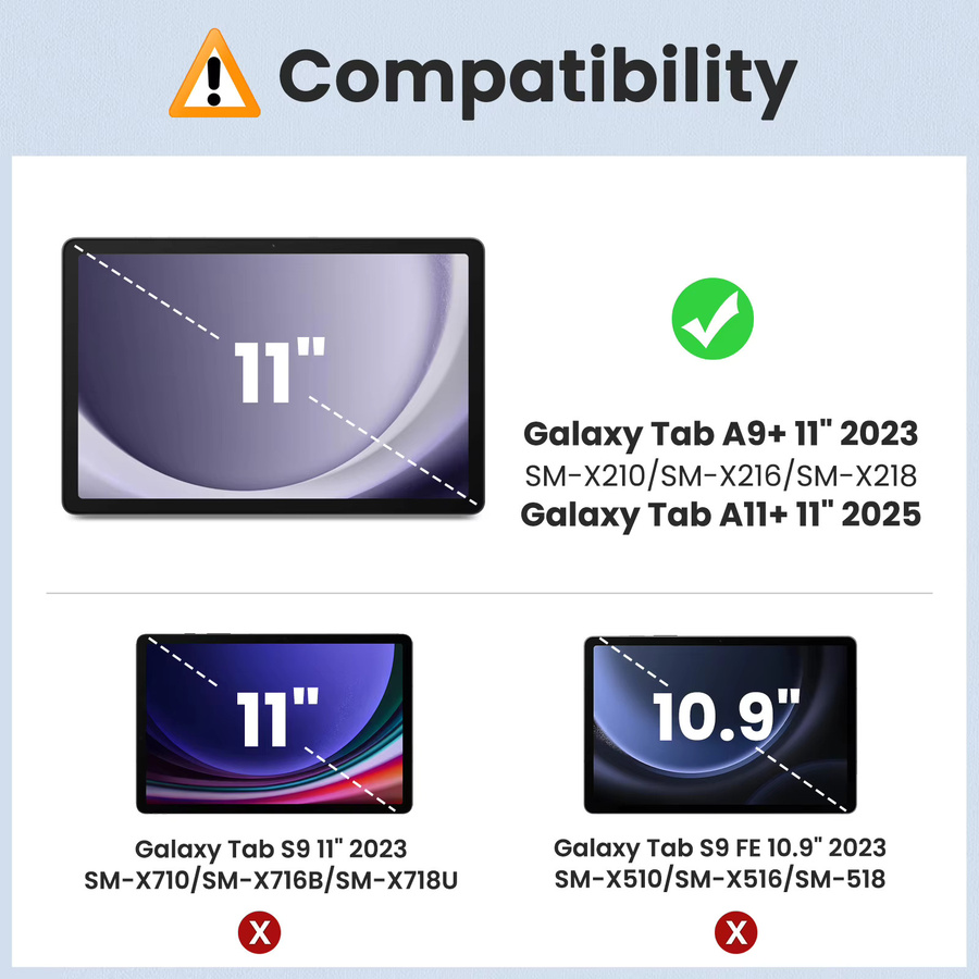 2er-Pack Samsung Galaxy Tab A9 Plus 11 Zoll Displayschutzfolie aus gehärtetem Glas, transparent - Bild 2