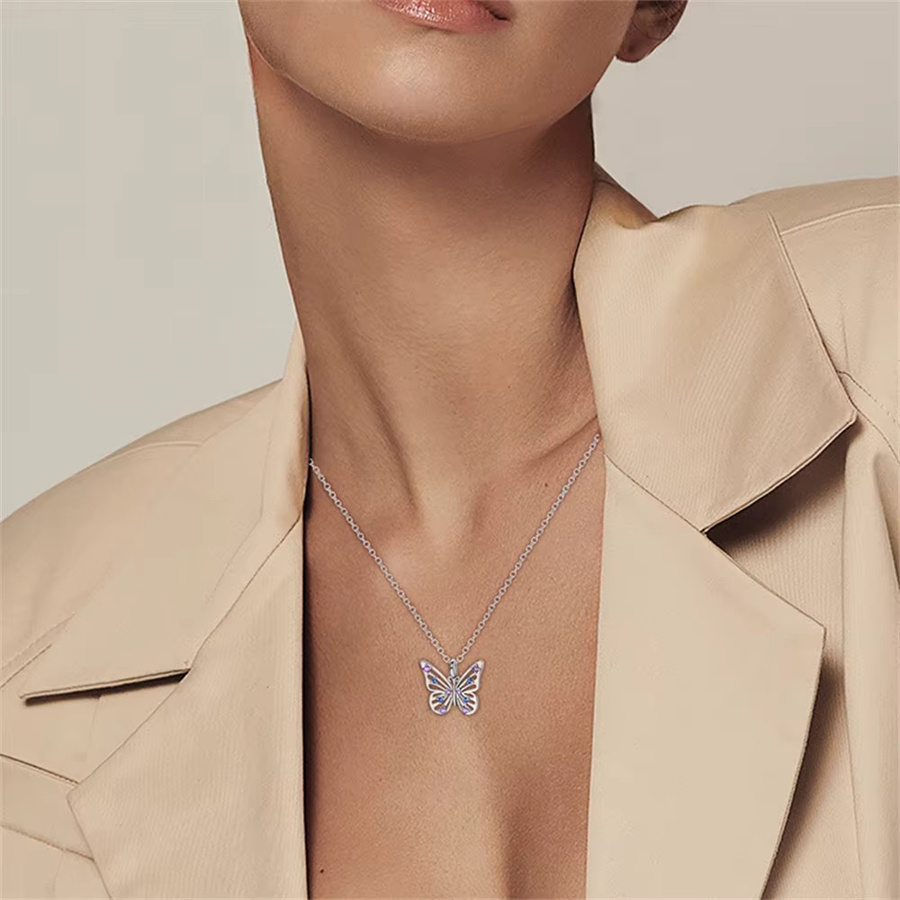 CYCUFF Halskette, Schmetterling Anhänger, 925 Silber, Blau Lila, Damen - Bild 2