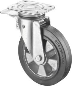 BS Schwerlastrolle N120.B80.200 Lenkrolle mit Totalfeststeller aus Aluminium in Schwarz und Silber, Raddurchmesser: 200 mm - Bild 1