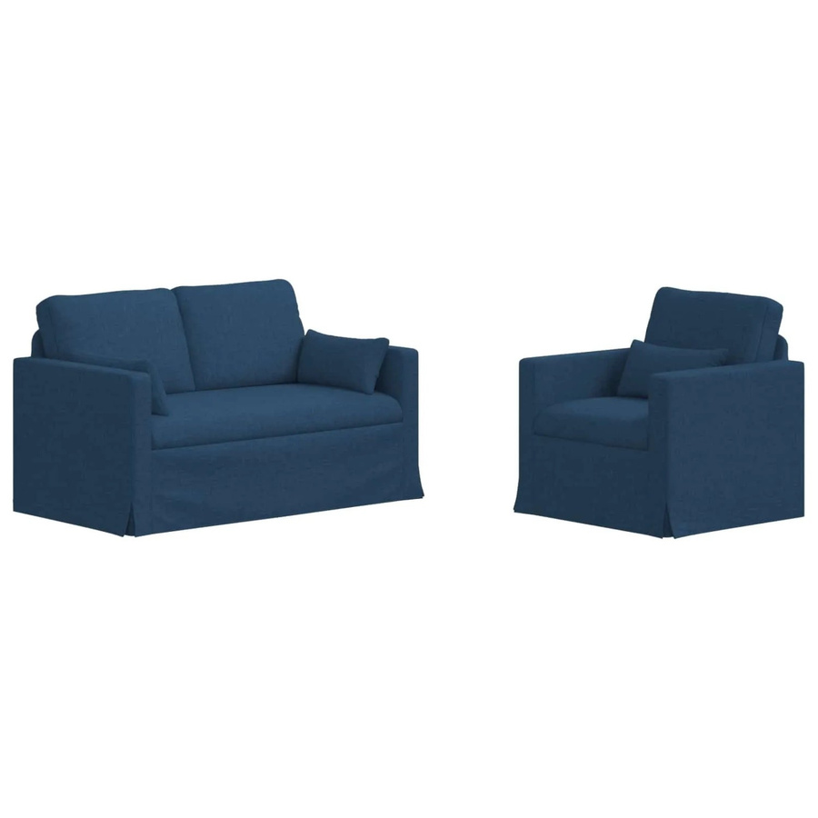 vidaXL 2-teiliges Sofa Blau aus Stoff mit Metallrahmen und Armlehnen, B/T/H: 139 x 78 x 80 cm und 78 x 78 x 80 cm - Bild 2