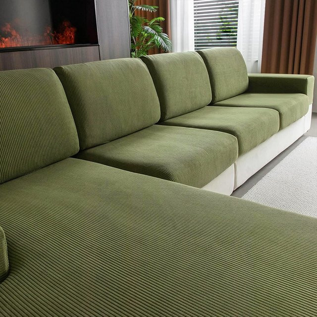 Airldianer Sofa Schonbezug aus elastischem Jacquard-Stoff mit Streifenmuster in Grau und Grün - Bild 1