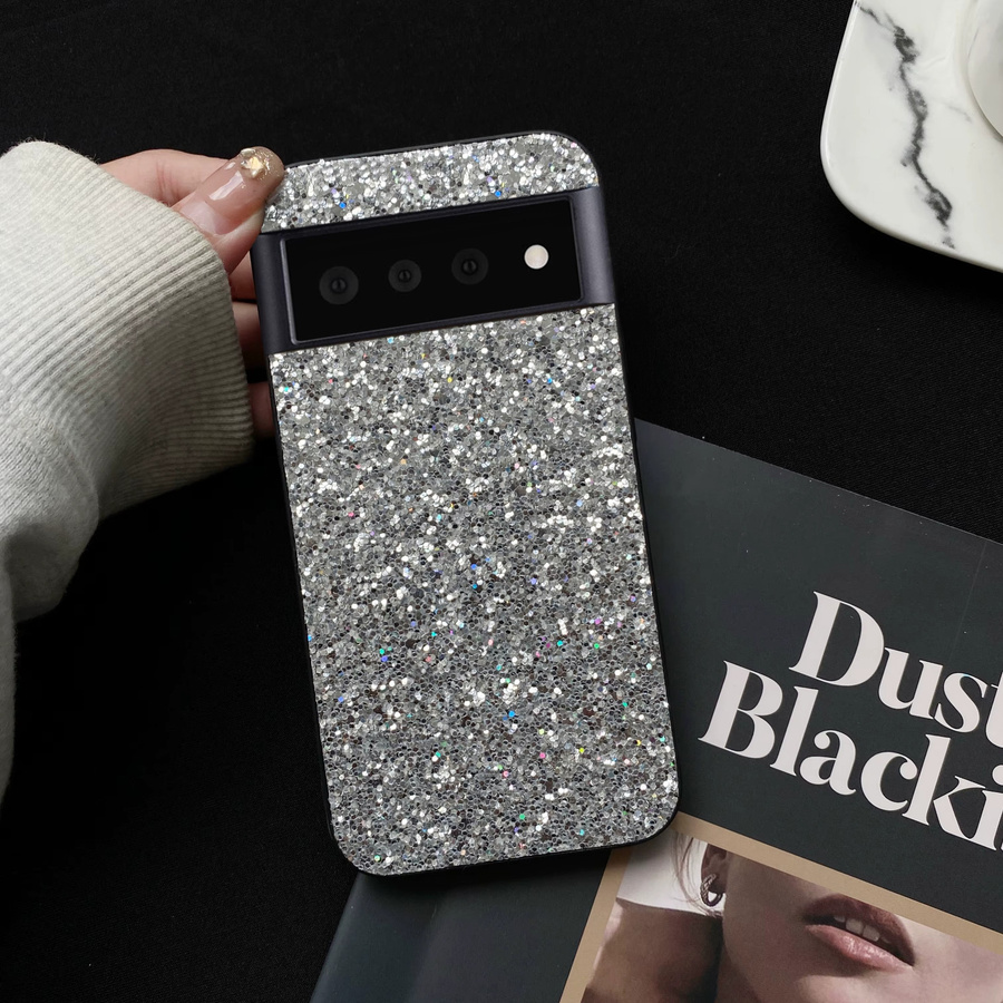 Luxuriöse Glitzer-Sternenhimmel Handyhülle aus Kunstleder für Google Pixel 6 7 8 Pro 6A 7A 8A 9A 10A 9 10 11 Pro XL in Silber und Weiß - Bild 2