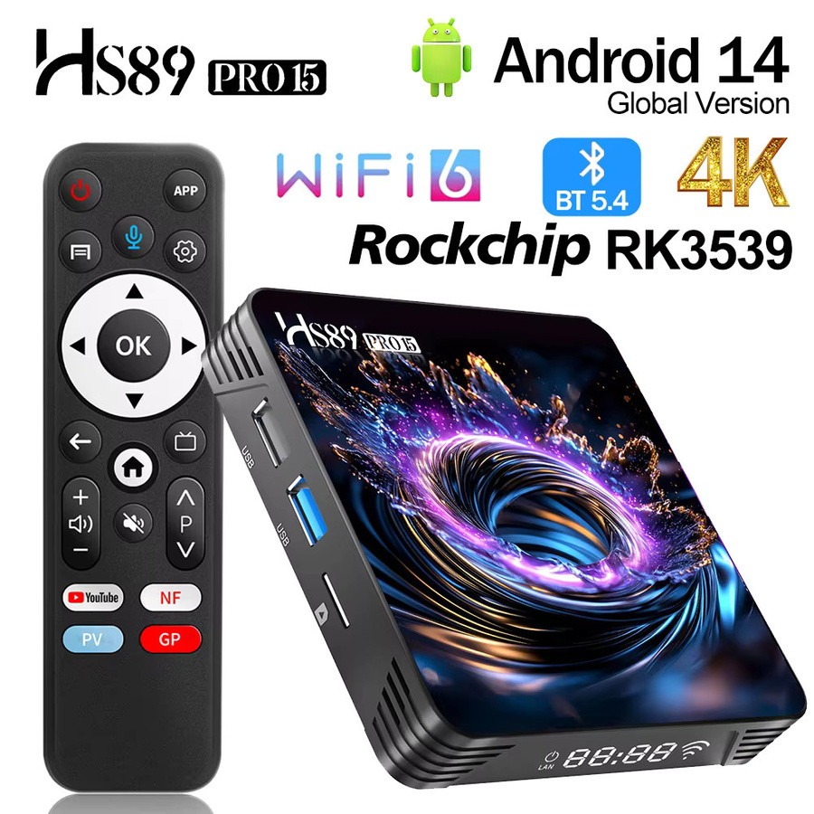 WUDUNG HS89 PRO 15 Smart TV Box Android 14 Media Streamer mit 4K UHD, Rockchip RK3539, 4G/32G, WiFi6 und USB 3.0 in Schwarz - Bild 5
