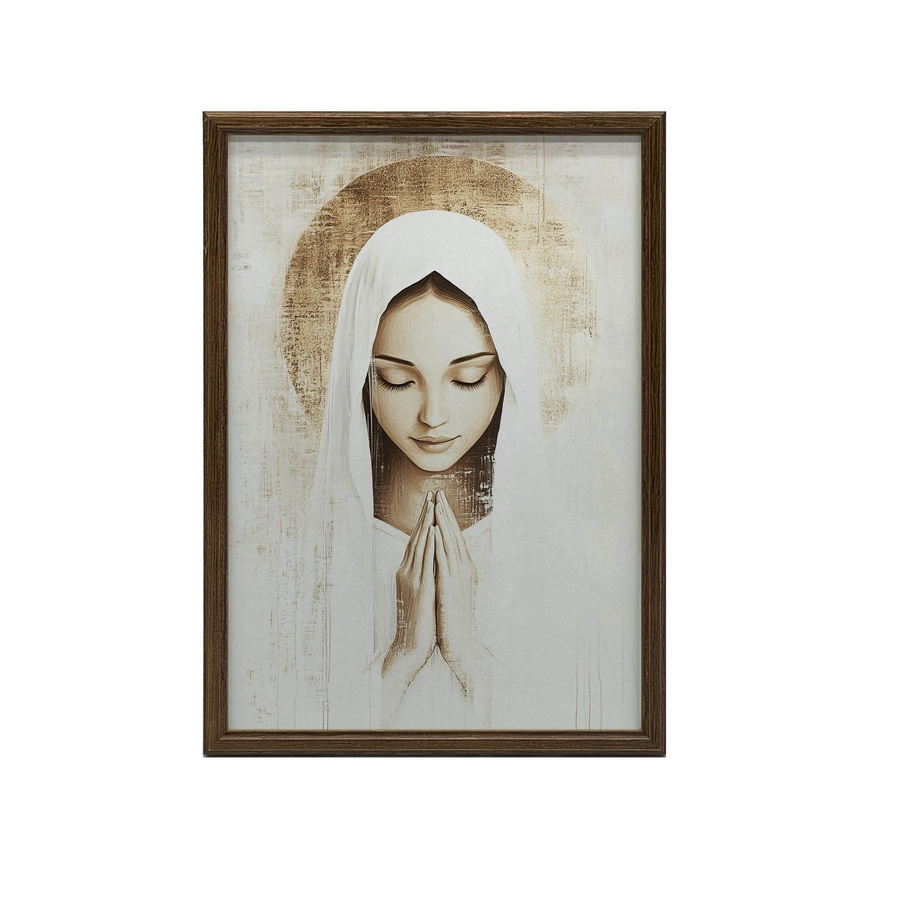Gebet Marias in der Stille Wandbild von Marcin Zbijowski in Gold mit Aluminiumrahmen, Breite: 40 cm, Höhe: 50 cm - Bild 2