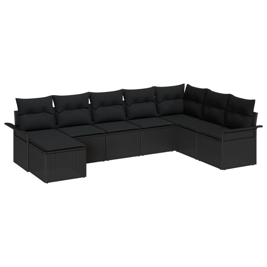 vidaXL Garten-Sofa-Set aus Poly-Rattan in Schwarz, 8-teiliges U-Shape Lounge-Set mit Kissen und Hocker - Bild 2