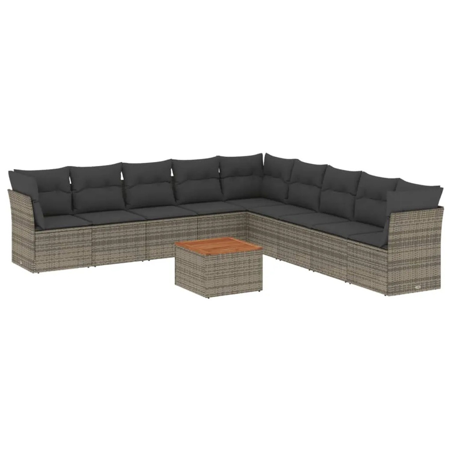 vidaXL 10-tlg. Garten-Sofagarnitur aus Polyrattan in Grau mit Kissen und Stauraum - Bild 2