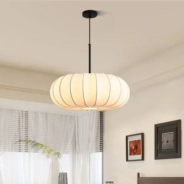 Claeted Japanische Pendelleuchte in Weiß aus Seidentrommel für Esszimmer, Arbeitszimmer und Schlafzimmer im Retro-Wabi-Sabi-Stil - Bild 1