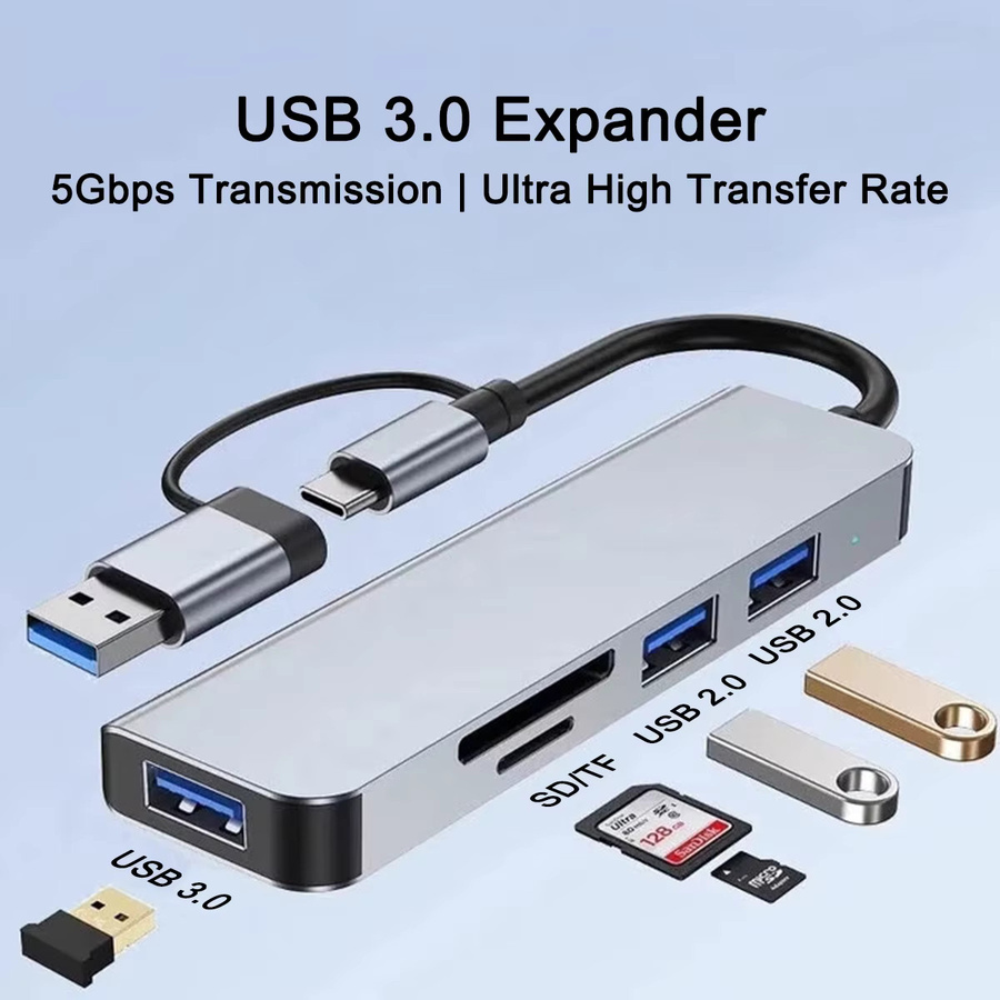 Congdi USB C Hub 8 in 2 Adapter in Silber mit 2 USB 3.0 Ports, 3,5 mm Audio-Buchse sowie SD und TF Kartenleser für MacBook Pro, iPad Pro, iPhone und Laptop - Bild 5