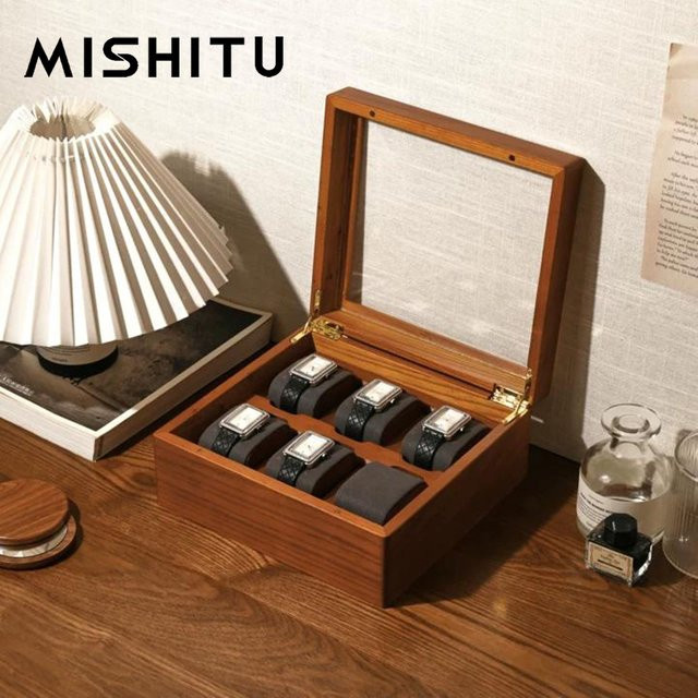 MISHITU Holz Uhren-Organizer zur Aufbewahrung von Armbanduhren und Schmuck in Beige oder Braun - Bild 1