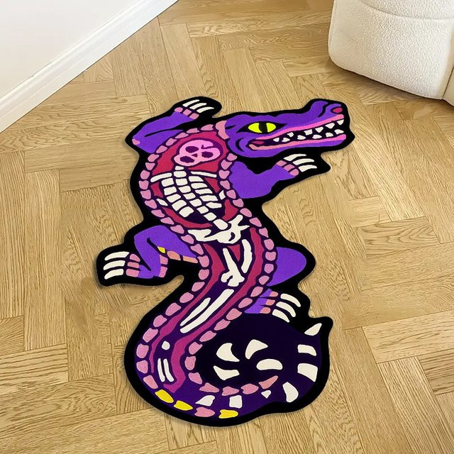 VIKAMA Skelett-Krokodil-Teppich in Lila, rutschfest und langlebig für Wohnzimmer und Schlafzimmer - Bild 1
