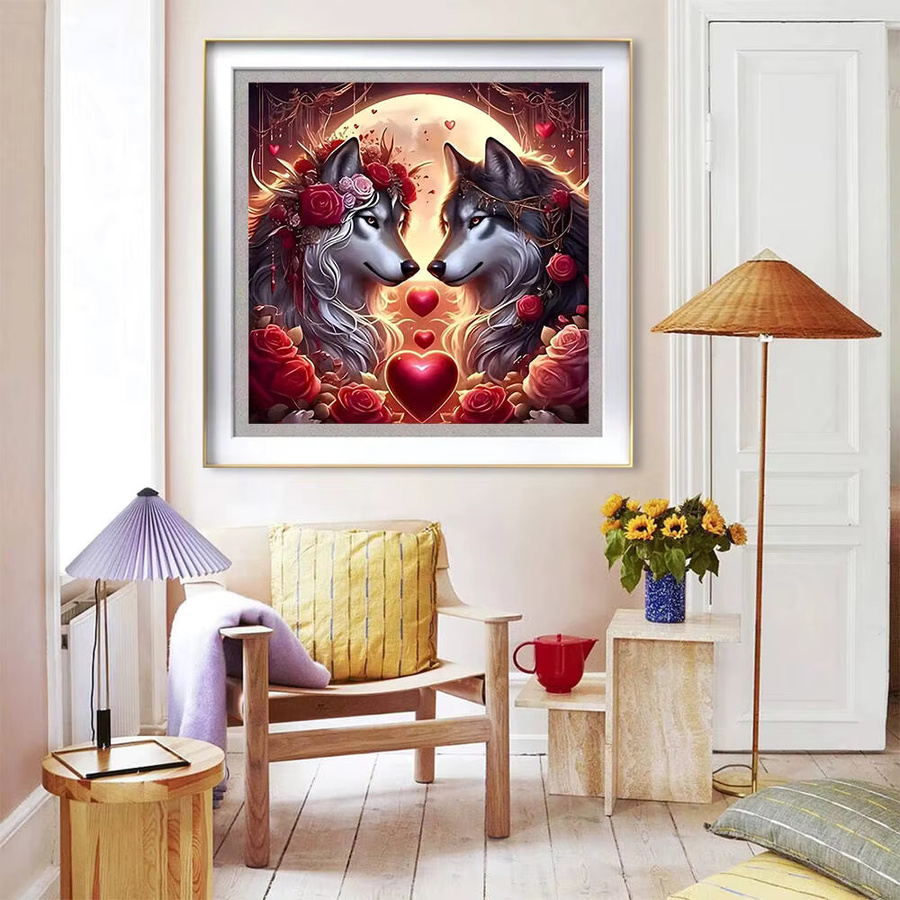 Huacan Diamant-Gemälde Wolf in Landschaft als rundes Diamant-Mosaik zur Heimdekoration - Bild 3