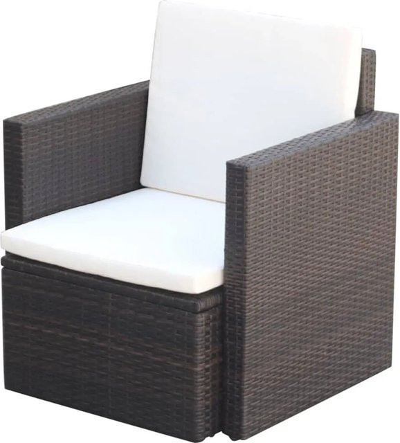 vidaXL Gartenstuhl aus Poly Rattan und Metall in Braun mit weißen Polstern und Kissen - Bild 1