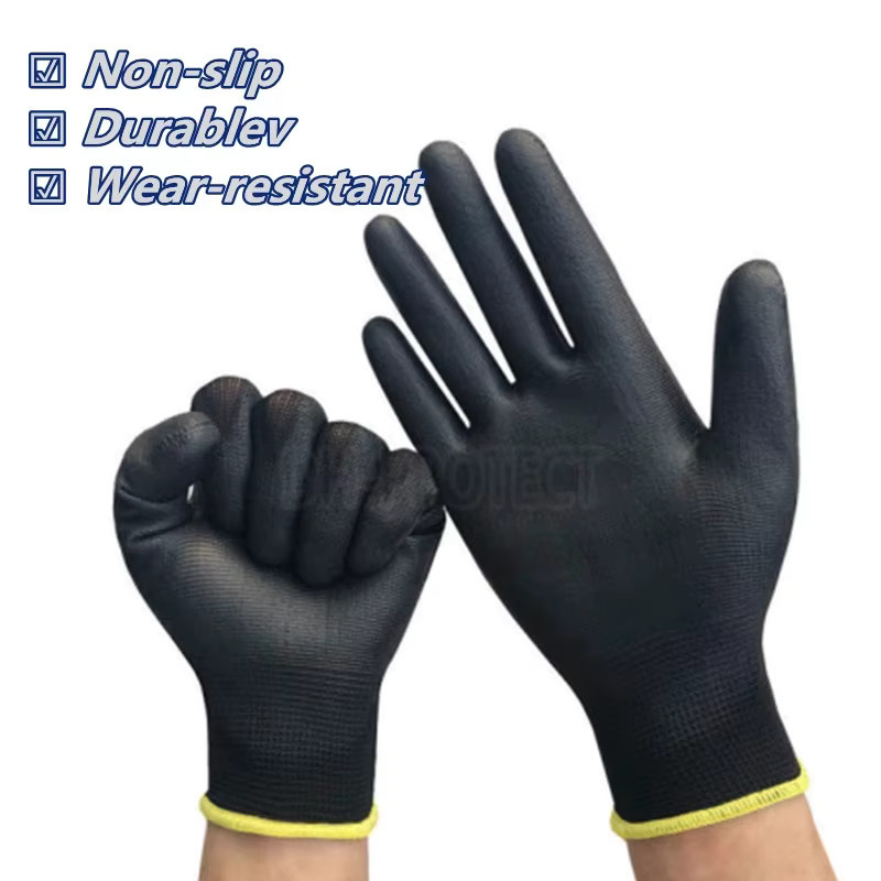 Nylon-PU-Arbeitshandschuhe mit Handflächenbeschichtung in Schwarz - Bild 2