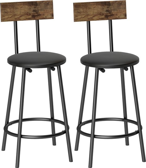 HOMCOM 2er-Set Barhocker in Schwarz mit Rückenlehne und Fußstütze, PU-Bezug und Metallgestell, Sitzhöhe: 60 cm - Bild 1