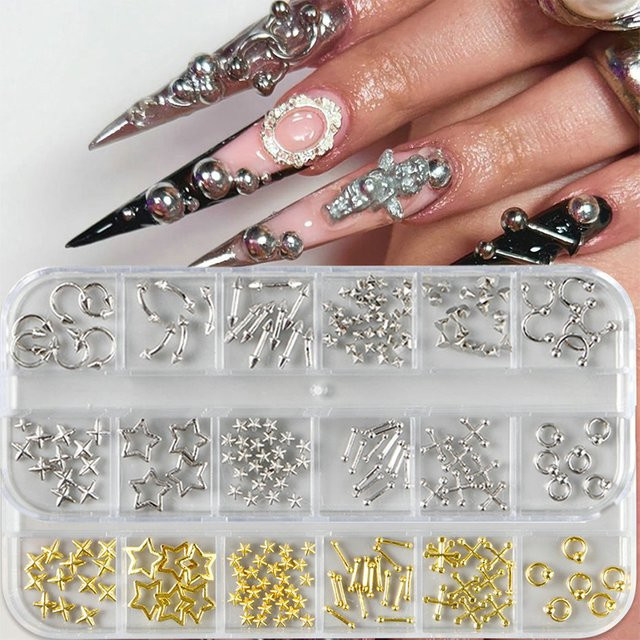 HNKMP Nail Art Charms, Metallic, 3D Gitter Punk Nagelschmuck - Bild 1