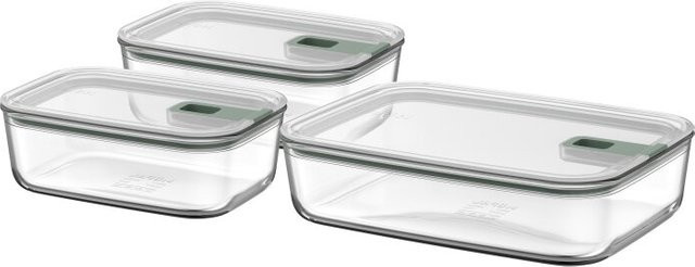 Mepal EasyClip Glas-Frischhaltedosen Set 3-teilig, Farbe Nordic Sage, transparent, aus Glas, lecksicher, gefriergeeignet und mikrowellengeeignet, Inhalt: 2x 1000 ml und 1x 2250 ml - Bild 1