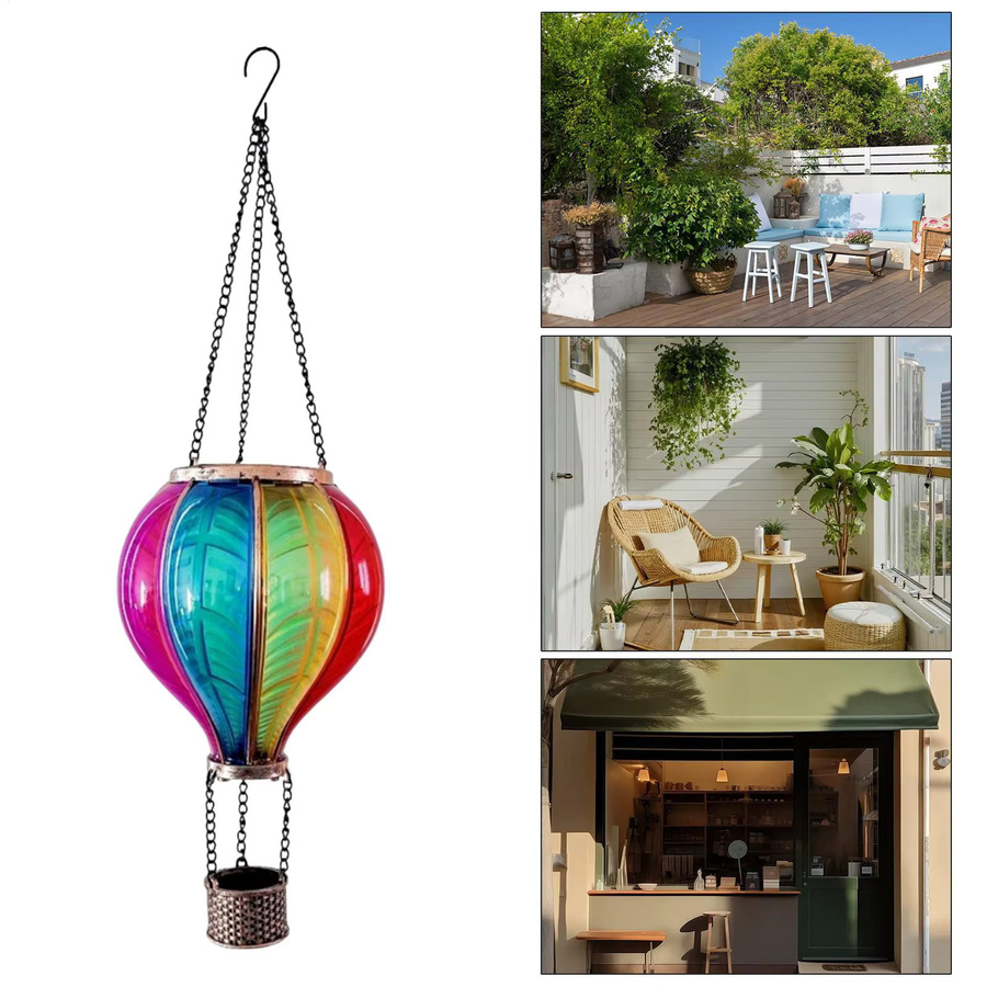 Wasserdichte Solar-Heißluftballon-Laterne aus Metall in Multicolour für Garten, Terrasse und Balkon im Boho-Stil - Bild 2