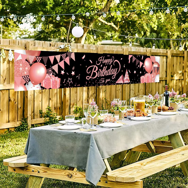 VIKAMA Happy Birthday Banner aus Textil in Bunt für deine Geburtstagsfeier, hängende Stoffdekoration mit geometrischem Design, B/H: 180 x 35 cm - Bild 2