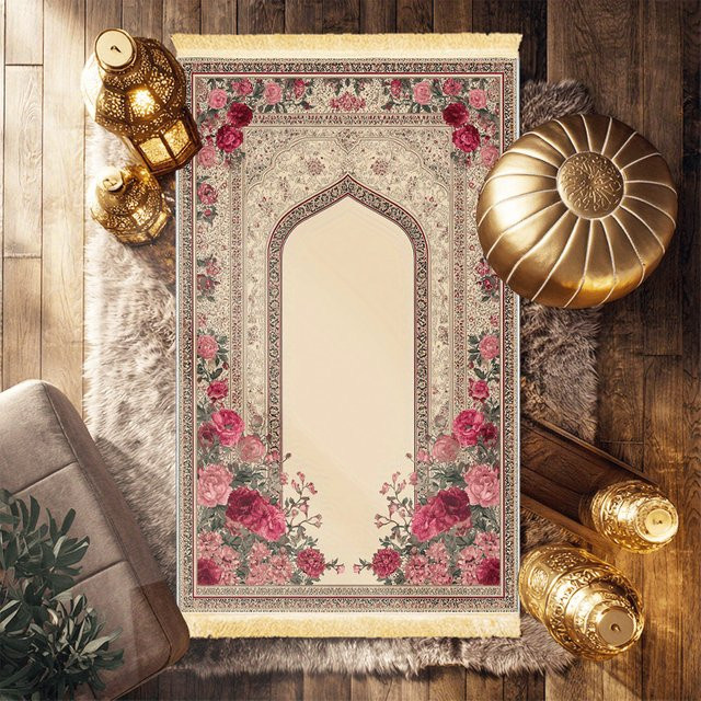 VIKAMA Islamische Gebetsmatte mit Fransen, faltbar und tragbar, orientalisches Floral-Design, Multicolour - Bild 1