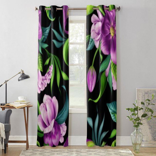 Super Six Fenstervorhang mit floralem Tropenmuster in Grau, Breite: 135 cm, Höhe: 60 cm - Bild 1