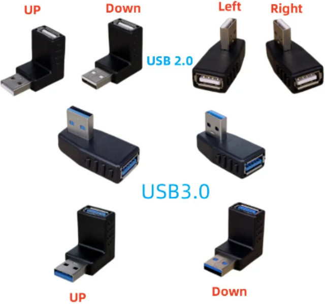 fengyidz USB A Adapter 90 Grad Winkel Stecker auf Buchse für USB 3.0 und USB 2.0 in Schwarz - Bild 1