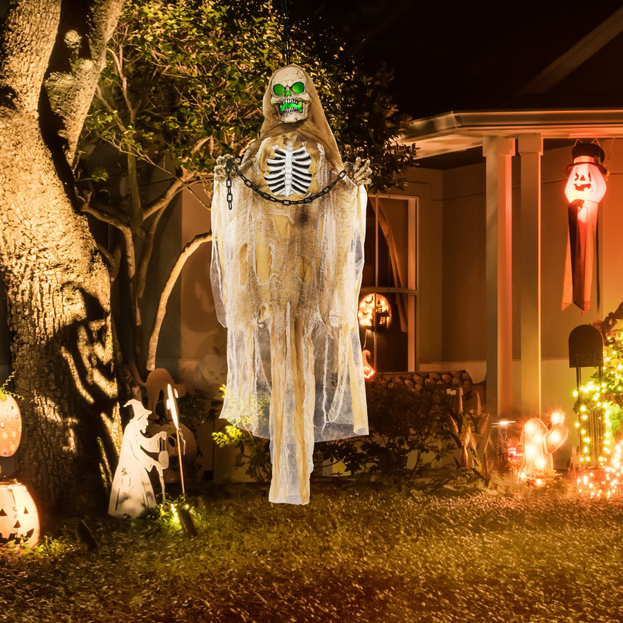 HOMCOM Halloween Dekoration Hängendes Skelett in Lebensgröße mit LED-Lichtern und Soundfunktion, Höhe: 183 cm - Bild 2
