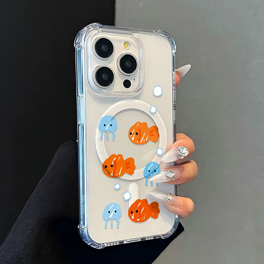 Magnetische iPhone Handyhülle mit niedlichem Koreanischem Fisch-Graffiti Design, sturzsicher für Apple iPhone 17 16 15 14 13 12 11 Pro Max Plus Mini und XS Max - Bild 2