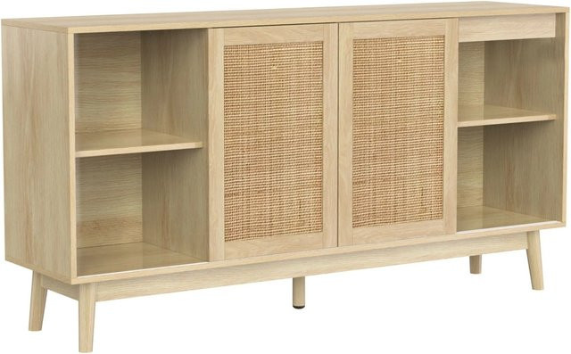 okwish Sideboard für dein Wohnzimmer mit 3 Schiebetüren und 2 Schubladen in Natur, B/T/H: 155 x 38 x 80 cm - Bild 1