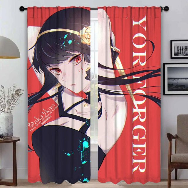 Spy X Family Vorhänge für das Kinderzimmer, 2 Paneele, rot, Breite: 50 cm, Höhe: 70 cm - Bild 1