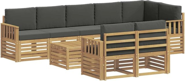 vidaXL Outdoor-Sofagarnitur 8-teilig in L-Form aus Massivholz Akazie mit Polstern in Weiß, Anthrazit und Braun, B/T/H: 59 x 59 x 37 cm - Bild 1