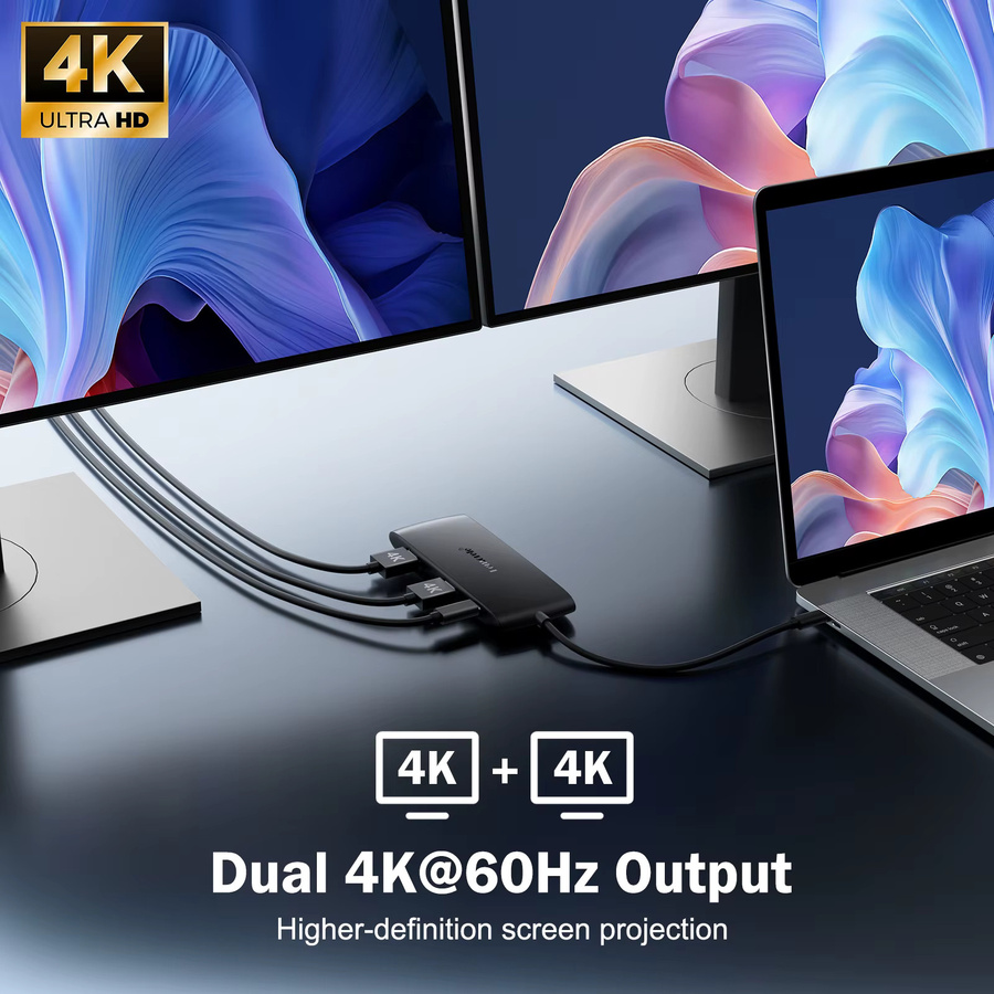 Lemorele USB-C Hub 10 Ports Dockingstation in Grau mit Dual HDMI 4K, VGA, USB 3.0, PD 100W und SD Kartenleser für MacBook - Bild 2