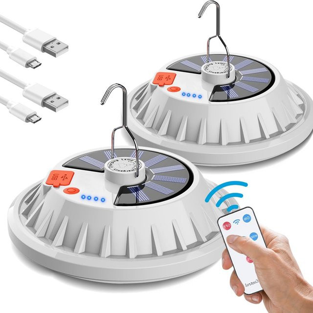 XIWANGFIRE LED-Laterne mit Solarladung und USB-Wiederaufladung, tragbares Nachtlicht in Weiß mit Fernbedienung für Camping und Garten - Bild 1