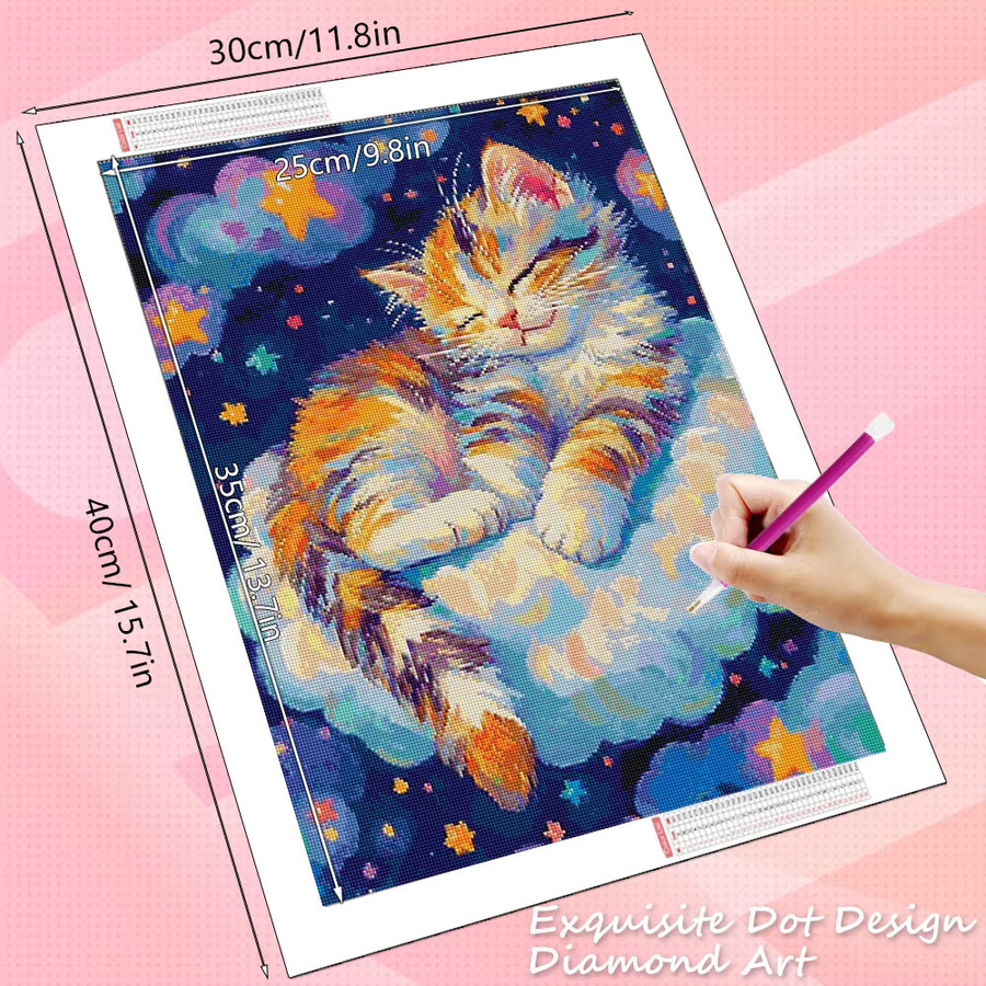 HUACAN 5D Diamant Mosaik Set Katze Sternenhimmel Wanddekoration, Vollbohrer Kreuzstich Diamantmalerei, Mehrfarbig, B/H: 30 x 20 cm - Bild 2
