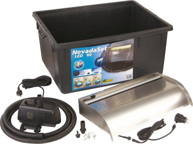 Ubbink Nevada 60 LED Wasserfall-Set aus Edelstahl in Silber mit Pumpe und Cool White Beleuchtung - Bild 1