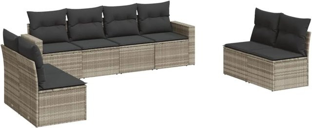 vidaXL 8-tlg Garten-Sofagarnitur in L-Form aus Polyrattan mit Kissen in Hellgrau - Bild 1