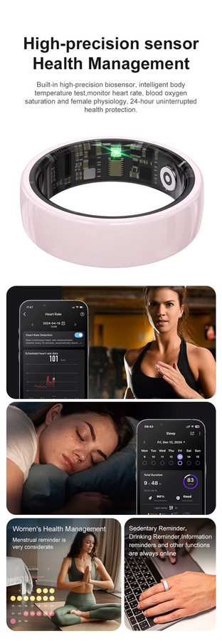 Timethinker R12 Smart Ring mit Ladecase in Schwarz für Damen und Herren mit Gestensteuerung, Herzfrequenz- und Schlafüberwachung sowie 5ATM Wasserdichtigkeit für Android und iOS - Bild 5