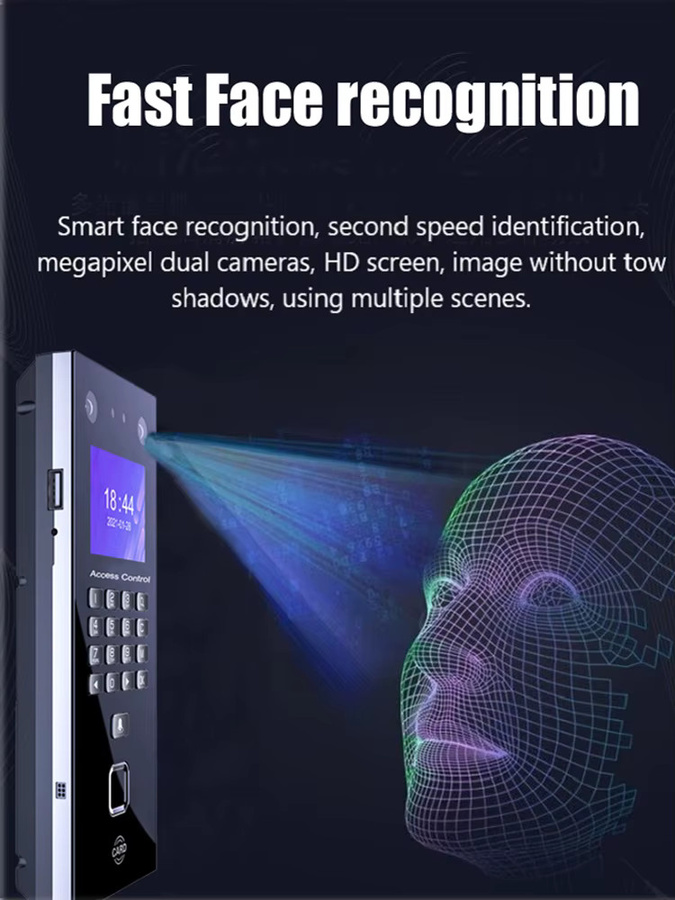 Asia-Teco Biometrisches Zutrittskontrollsystem mit Gesichtserkennung, Fingerabdruck und 125kHz RFID in Schwarz - Bild 2
