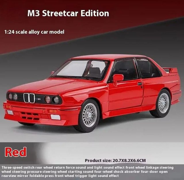 Linyi toy car 1988 M3 E30 Sportwagen Modell, 1:24, Metall, mit Licht und Ton, rot, ab 14 Jahren - Bild 1