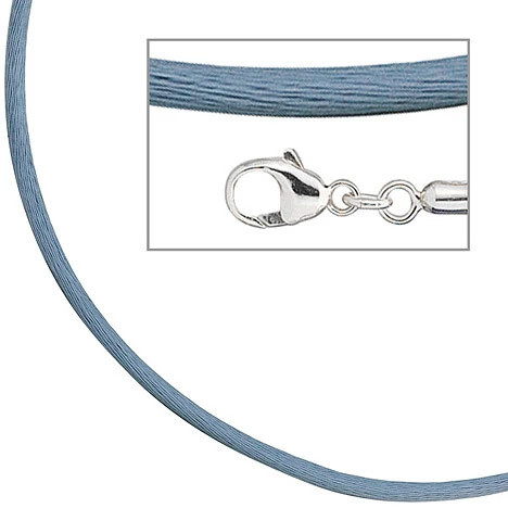 Colfem Halskette Seide, hellblau, 925 Silber, 42 cm, Unisex - Bild 1