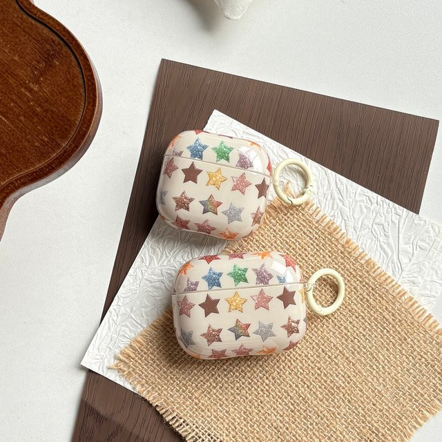 Vergoldete Kopfhörerhülle im Vintage-Stil mit buntem fünfzackigem Sternmuster für Apple AirPods Pro 1 2 3 4 in Gold und Multicolour - Bild 1