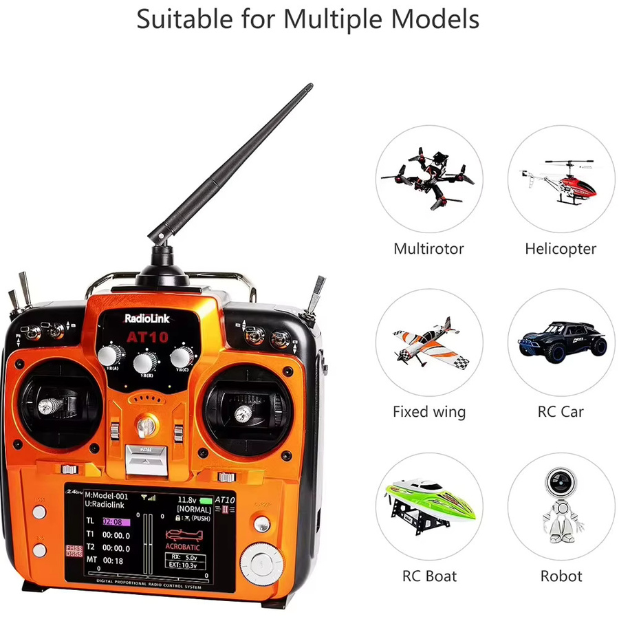 RadioLink AT10 II 2,4G 10CH RC-Sender, mit R12DS Empfänger, PRM-01 Spannungsmodul - Bild 3