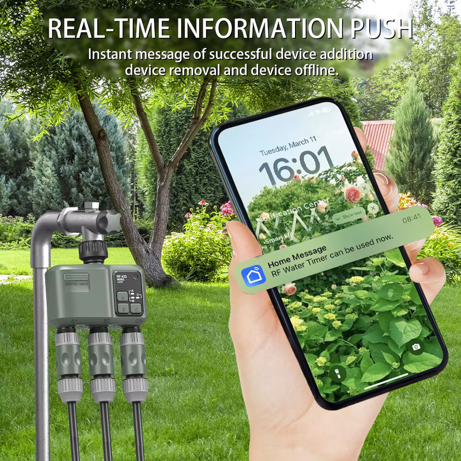 JIHUAN Tuya Smart Garten-Sprinkler-Wassertimer mit WLAN und RF433, programmierbarer automatischer Bewässerungscontroller mit Filter in Grau - Bild 6
